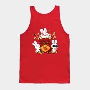 Three Bunnies Love Red Pocket Money Tank Top